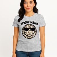 Spooky Mama Halloween Cheetah Smile Womens T-Shirt