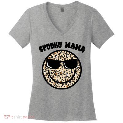Spooky Mama Halloween Cheetah Smile Women's V-Neck T-Shirt
