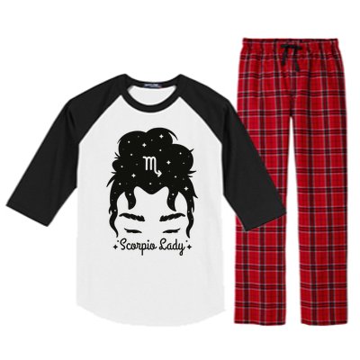 Scorpio Messy Hair Bun Birthday Gift Raglan Sleeve Pajama Set