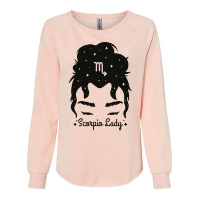 Scorpio Messy Hair Bun Birthday Gift Womens California Wash Sweatshirt