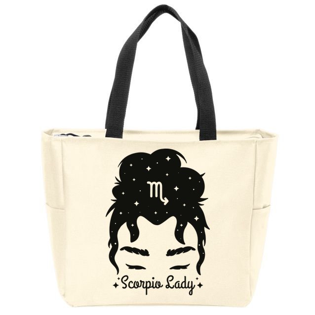Scorpio Messy Hair Bun Birthday Gift Zip Tote Bag