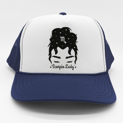 Scorpio Messy Hair Bun Birthday Gift Trucker Hat