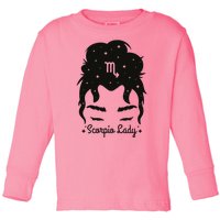 Scorpio Messy Hair Bun Birthday Gift Toddler Long Sleeve Shirt