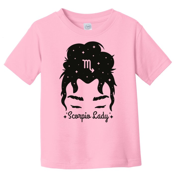 Scorpio Messy Hair Bun Birthday Gift Toddler T-Shirt