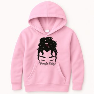 Scorpio Messy Hair Bun Birthday Gift Kids Hoodie