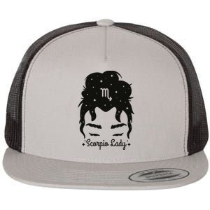 Scorpio Messy Hair Bun Birthday Gift Flat Bill Trucker Hat