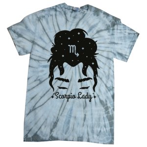 Scorpio Messy Hair Bun Birthday Gift Tie-Dye T-Shirt