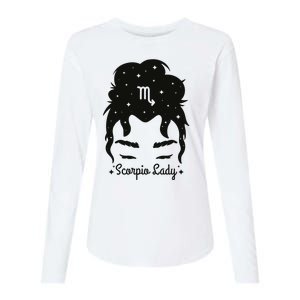 Scorpio Messy Hair Bun Birthday Gift Womens Cotton Relaxed Long Sleeve T-Shirt