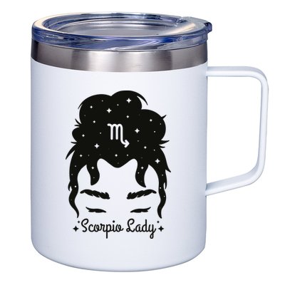 Scorpio Messy Hair Bun Birthday Gift 12oz Stainless Steel Coffee Mug