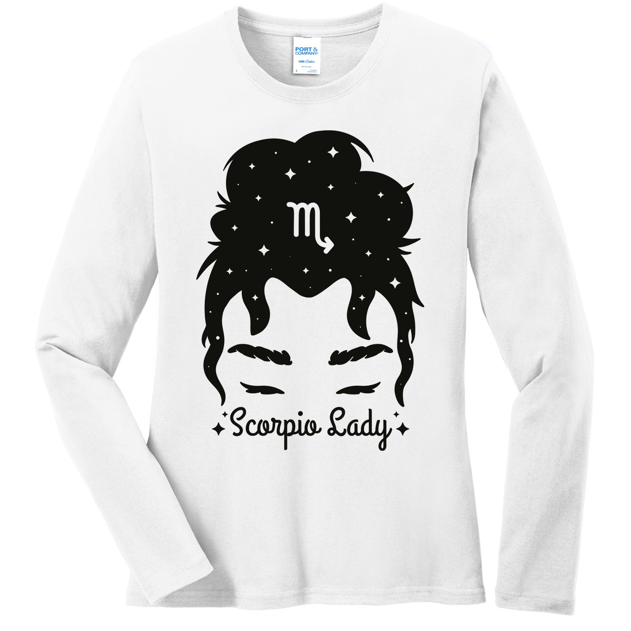 Scorpio Messy Hair Bun Birthday Gift Ladies Long Sleeve Shirt