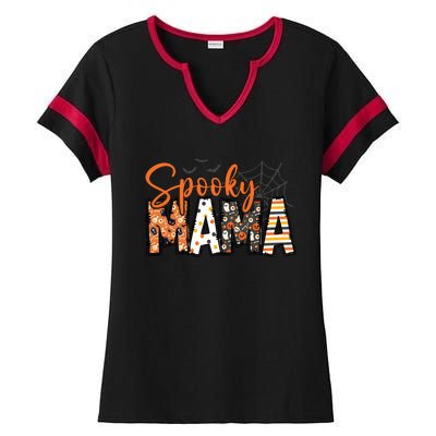 Spooky Mama Halloween Spider Ladies Halftime Notch Neck Tee