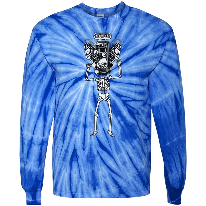 Skeleton Motor Head Hot Rod Mechanic Car Lover Skull Racer Gift Tie-Dye Long Sleeve Shirt