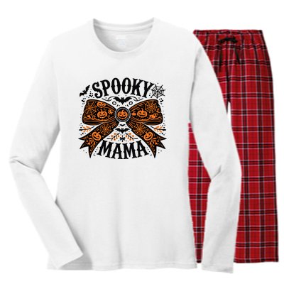 Spooky Mama Halloween Witch Pumpkin Head Women's Long Sleeve Flannel Pajama Set 