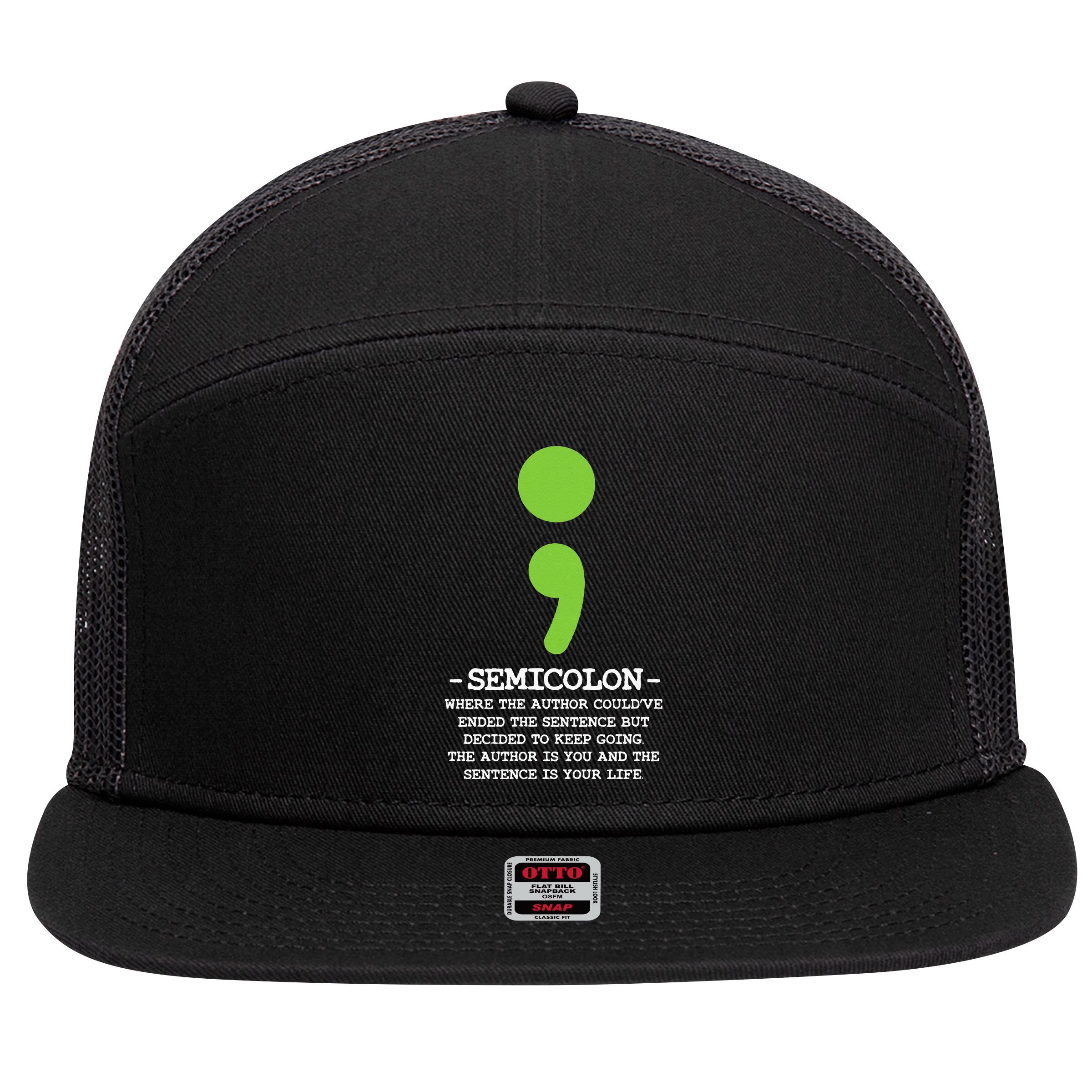 Semicolon Mental Health Awareness Suicide Prevention 7 Panel Mesh Trucker Snapback Hat