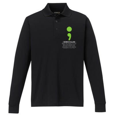 Semicolon Mental Health Awareness Suicide Prevention Performance Long Sleeve Polo