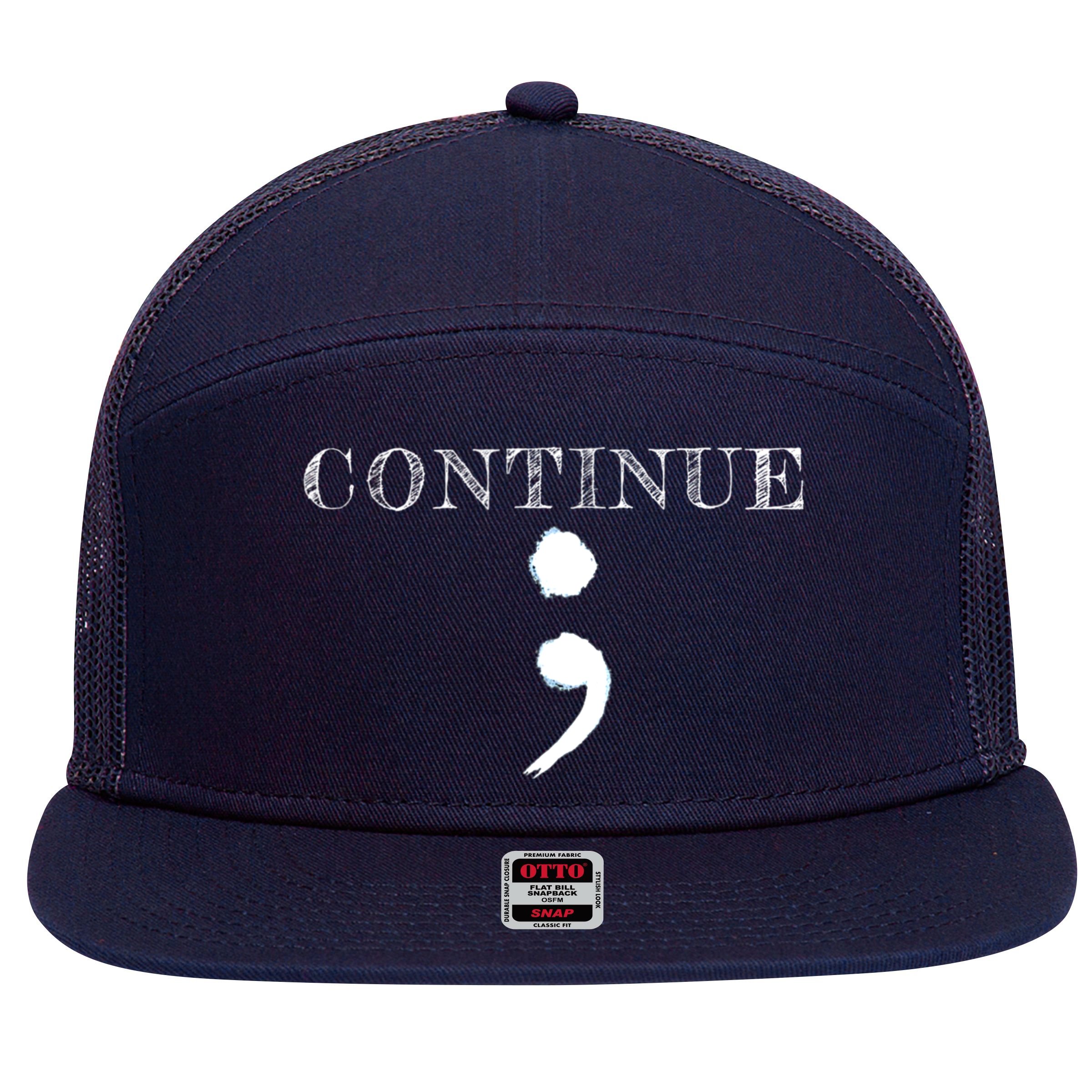 Semicolon Mental Health Awareness Suicide Prevention 7 Panel Mesh Trucker Snapback Hat