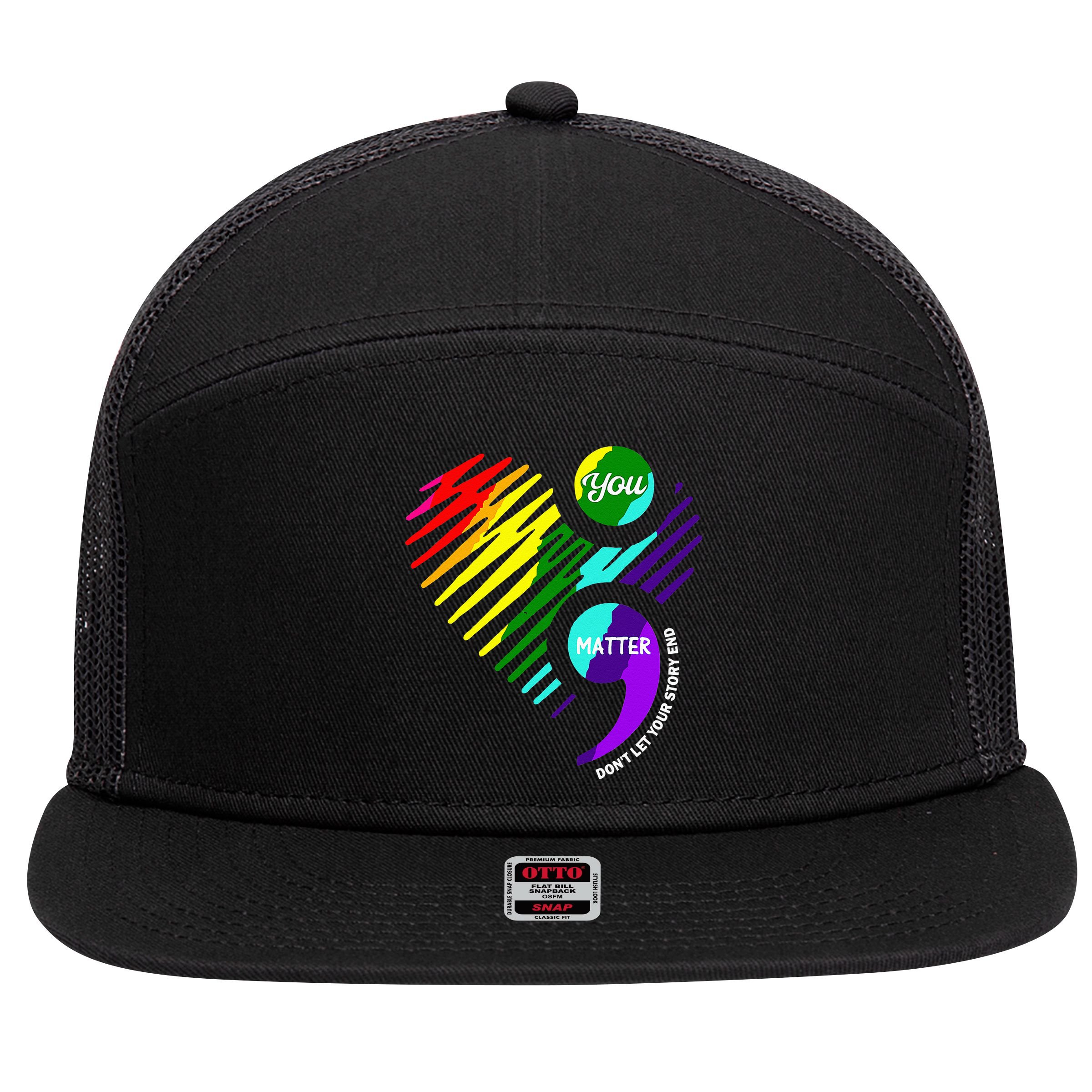 Semicolon Mental Health Awareness 7 Panel Mesh Trucker Snapback Hat