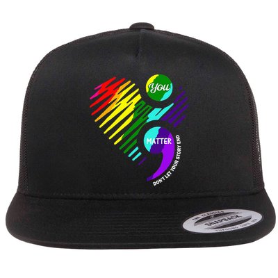 Semicolon Mental Health Awareness Flat Bill Trucker Hat