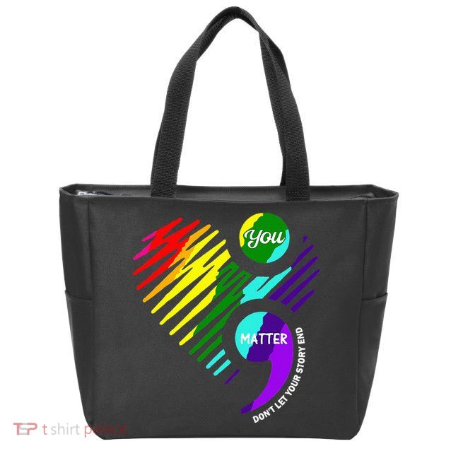 Semicolon Mental Health Awareness Zip Tote Bag
