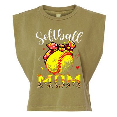 Softball Mom Headband Leopard Softball Ball Mothers Day Mama Garment-Dyed Women's Muscle Tee