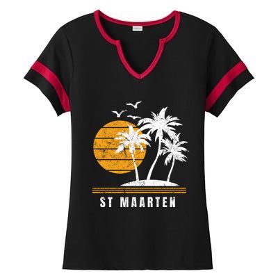 St Maarten Island Caribbean Vacation Souvenir Gift Ladies Halftime Notch Neck Tee