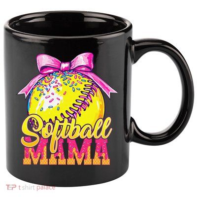 Softball Mama Ice Cream Drip Cheer Mom Game Day Mothers Day 11oz C Handle Ceramic Mug