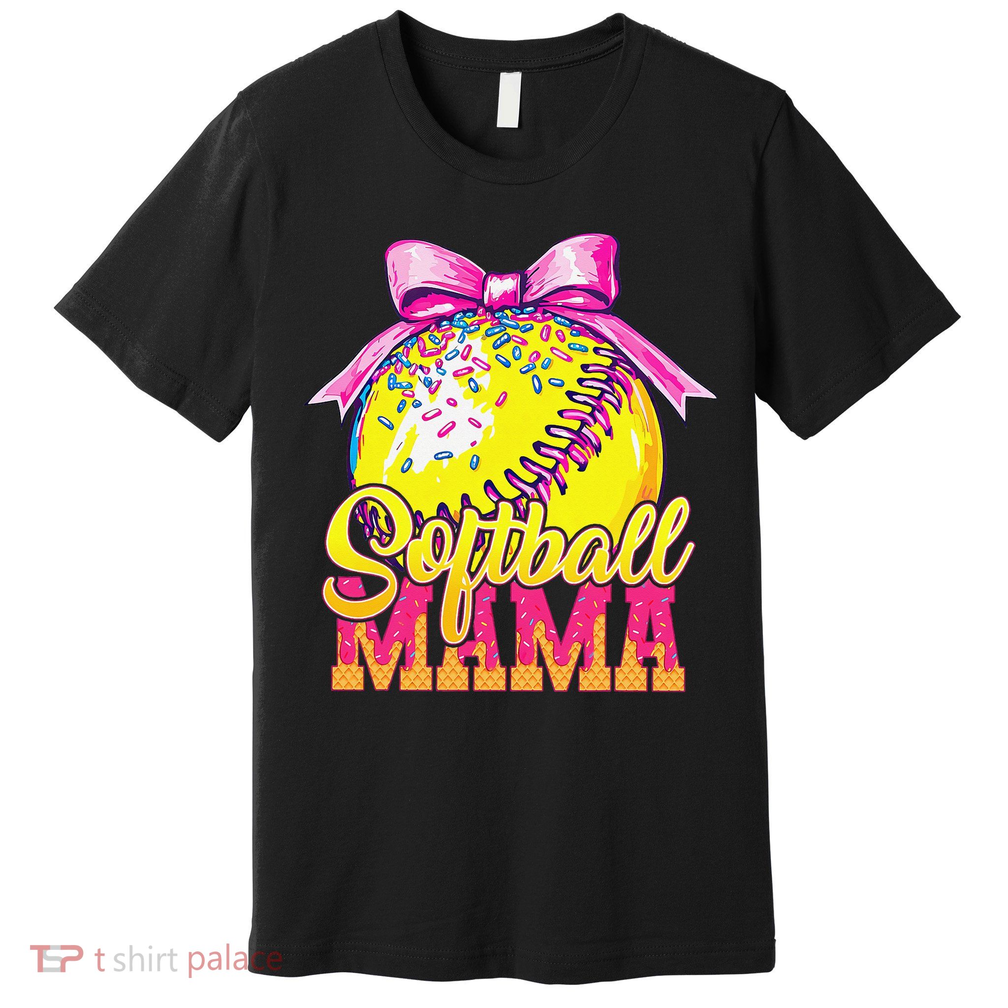 Softball Mama Ice Cream Drip Cheer Mom Game Day Mothers Day Premium T-Shirt