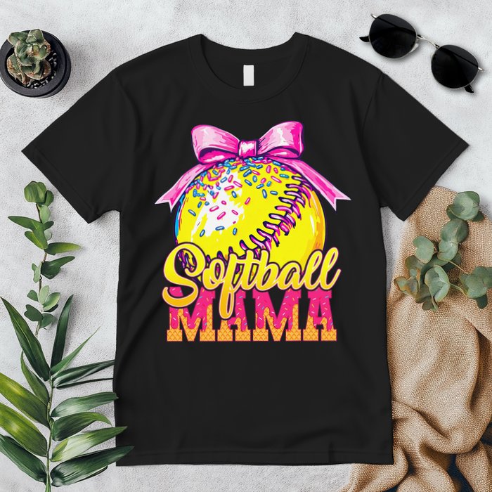 Softball Mama Ice Cream Drip Cheer Mom Game Day Mothers Day Premium T-Shirt