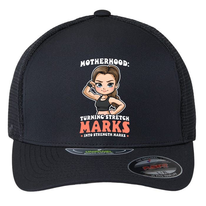 Stretch Marks Into Strength Marks Design Bodybuilding Mom Meaningful Gift Flexfit Unipanel Trucker Cap
