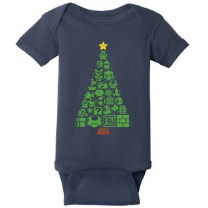 S.U.P.E.R M.A.R.I.O Item Characters Christmas Tree Graphic Short Sleeve Black Baby Bodysuit