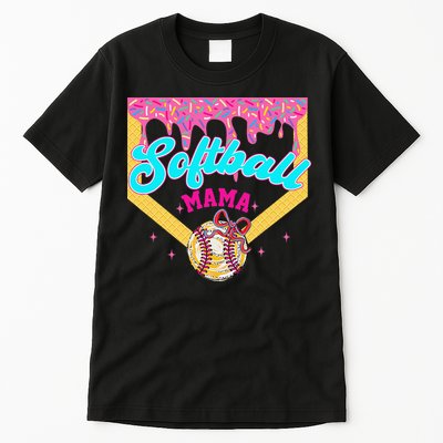 Softball Mama Ice Cream Drip Cheer Mom Game Day Mothers Day Tall T-Shirt
