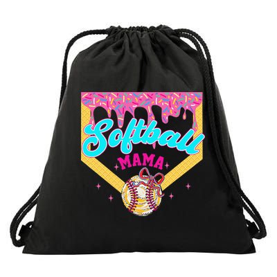 Softball Mama Ice Cream Drip Cheer Mom Game Day Mothers Day Drawstring Bag