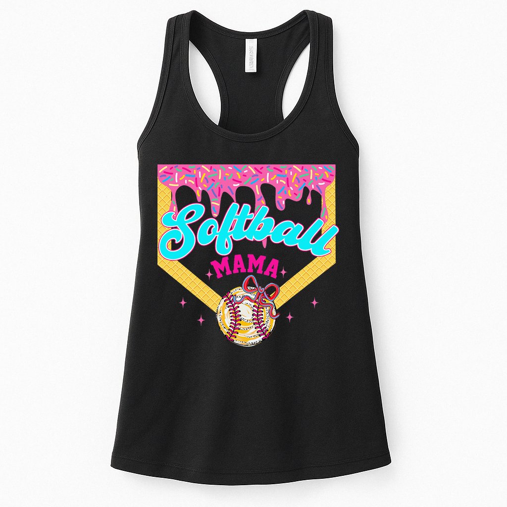 Softball Mama Ice Cream Drip Cheer Mom Game Day Mothers Day Womens Tank Top