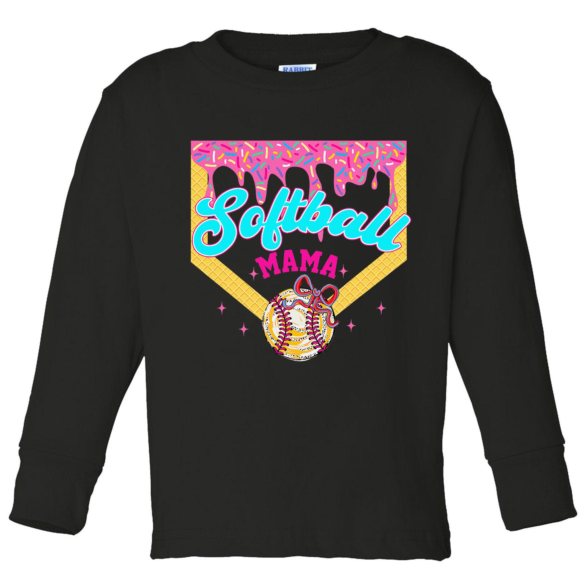 Softball Mama Ice Cream Drip Cheer Mom Game Day Mothers Day Toddler Long Sleeve Shirt