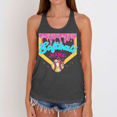 Softball Mama Ice Cream Drip Cheer Mom Game Day Mothers Day Women's Knotted Racerback Tank