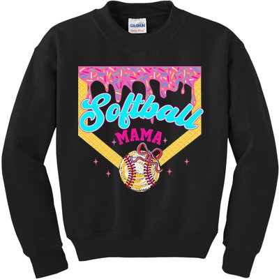 Softball Mama Ice Cream Drip Cheer Mom Game Day Mothers Day Kids Sweatshirt