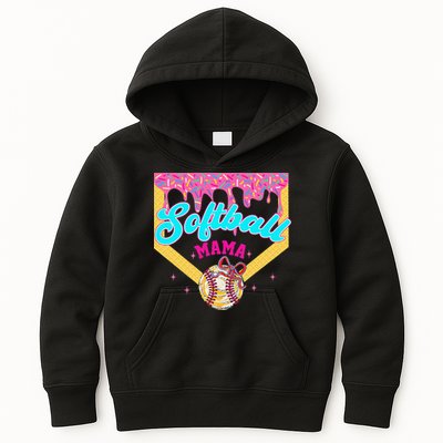 Softball Mama Ice Cream Drip Cheer Mom Game Day Mothers Day Kids Hoodie