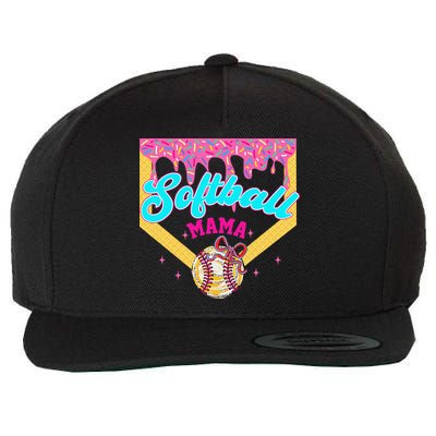 Softball Mama Ice Cream Drip Cheer Mom Game Day Mothers Day Wool Snapback Cap