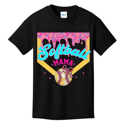 Softball Mama Ice Cream Drip Cheer Mom Game Day Mothers Day Kids T-Shirt