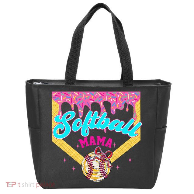 Softball Mama Ice Cream Drip Cheer Mom Game Day Mothers Day Zip Tote Bag