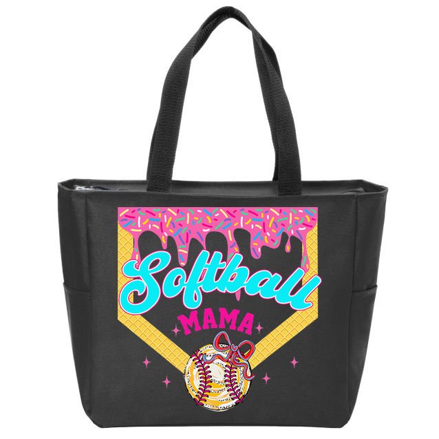 Softball Mama Ice Cream Drip Cheer Mom Game Day Mothers Day Zip Tote Bag