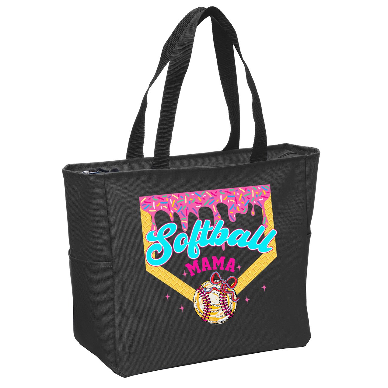 Softball Mama Ice Cream Drip Cheer Mom Game Day Mothers Day Zip Tote Bag