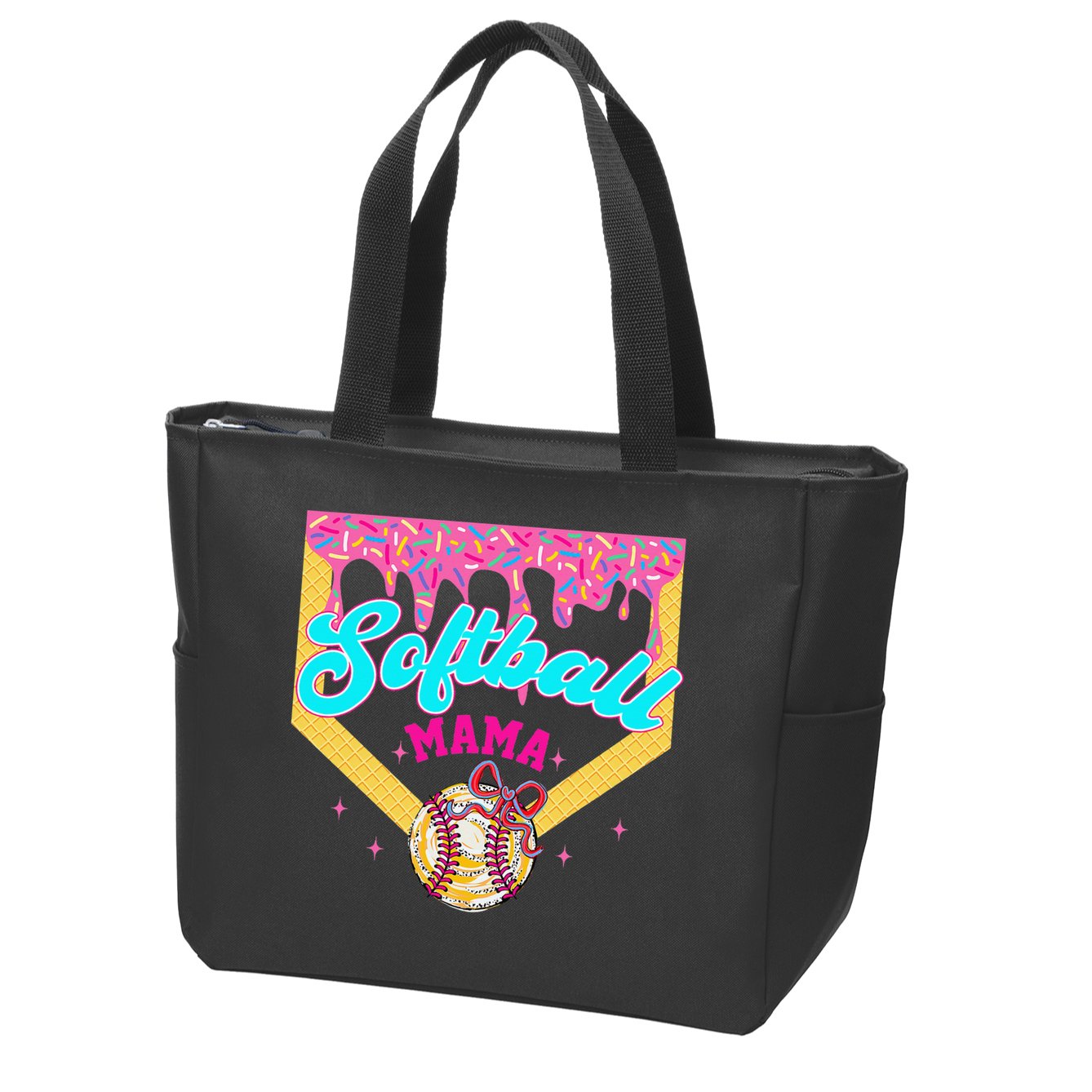 Softball Mama Ice Cream Drip Cheer Mom Game Day Mothers Day Zip Tote Bag