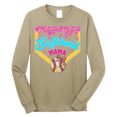 Softball Mama Ice Cream Drip Cheer Mom Game Day Mothers Day Long Sleeve Shirt