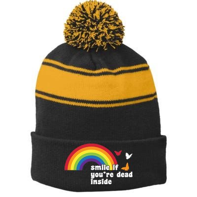 Smile If You're Dead Inside Stripe Pom Pom Beanie