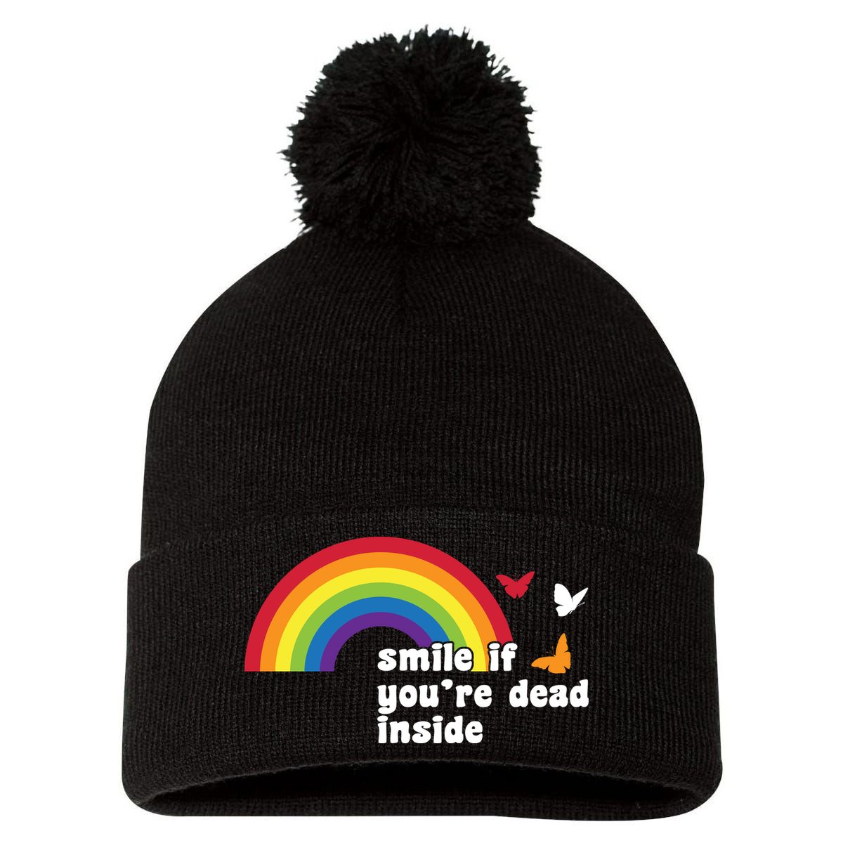 Smile If You're Dead Inside Pom Pom 12in Knit Beanie