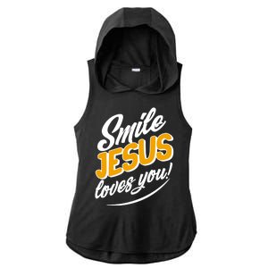 Smile Jesus Loves You!  Ladies PosiCharge Tri-Blend Wicking Draft Hoodie Tank