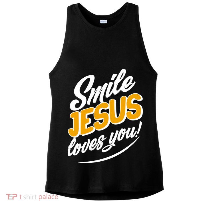 Smile Jesus Loves You!  Ladies PosiCharge Tri-Blend Wicking Tank
