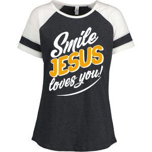 Smile Jesus Loves You!  Enza Ladies Jersey Colorblock Tee