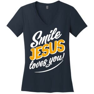 Smile Jesus Loves You!  Women's V-Neck T-Shirt